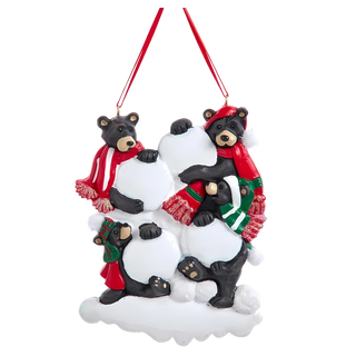 Black Bear Snowball Family of 4 Ornament