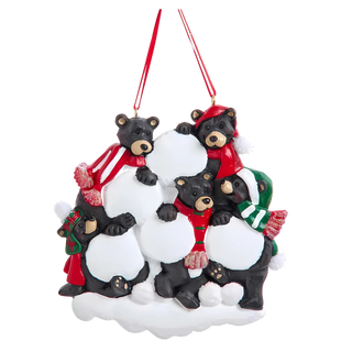 Black Bear Snowball Family of 5 Ornament