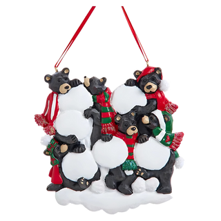 Black Bear Snowball Family of 6 Ornament