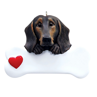 Black Dachshund on Bone Ornament