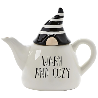 Black & White Gnome Tea Pot w/Sentiment