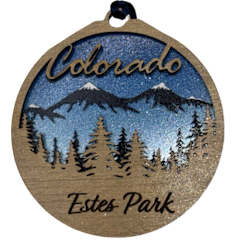 Trees and Mountains Estes Park Blue Ornament