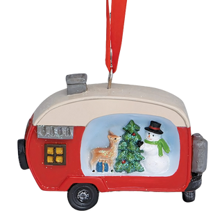 Camper With Snowman and Deer Ornament