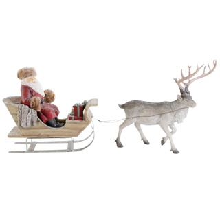 Jolly Santa Fur Trim With Sled and Reindeer