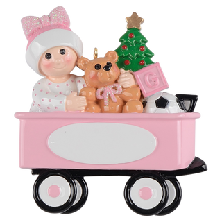 Baby Christmas Wagon Pink Ornament