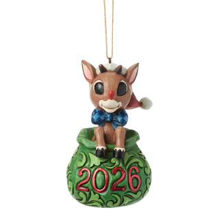 Dated 2026 Rudolph in Bag Ornament