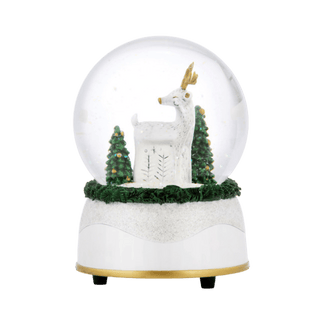 Deer Glittered Greenery Musical Snow Globe