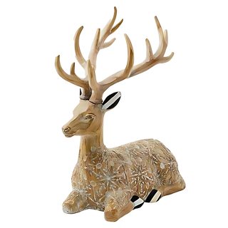 Farmhouse Holiday Resting Block Print Deer Figurine