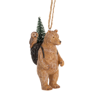 Faux Bear w/Owl in Basket Ornament