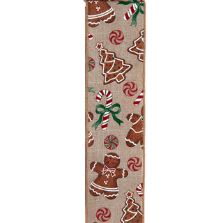 Gingerbread Patterned Double Wire Ribbon