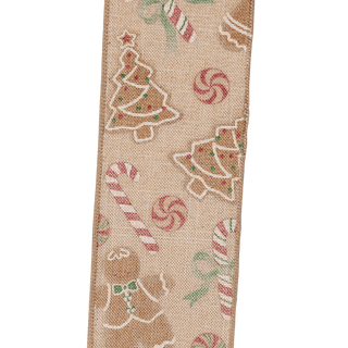 Gingerbread Patterned Double Wire Ribbon