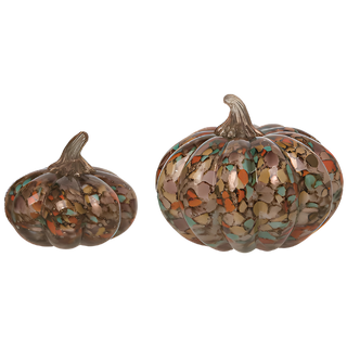 Glass Autumn Confetti Pumpkins Set of 2
