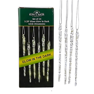 Glow In The Dark Glass Icicle Ornaments, 24-Piece Box Set