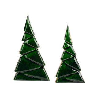 Green Enamel Wood Trees Set of 2