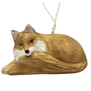 Hand Carved Wood Fox Ornament
