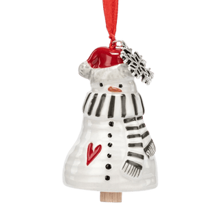 Happy Holidays Snowman Red Heart Mini Bell Ornament