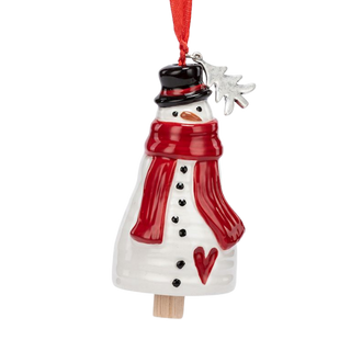 Holiday Spirit Snowman Red Heart Mini Bell Ornament