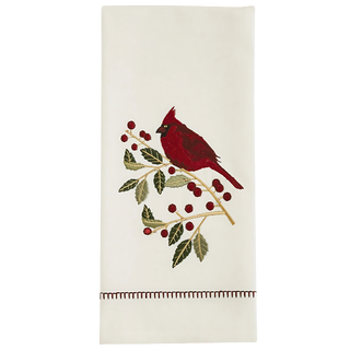 Holly Cardinal Embroidered Towel