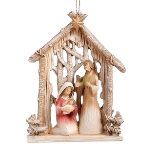 Holy Family Under Birch Stable Ornament