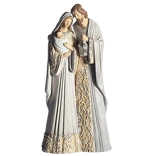 Holy Family with Pattern in Ivory and Grey Robes Figurine-12"