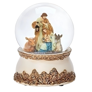 Holy Family Musical Snow Globe With Animals