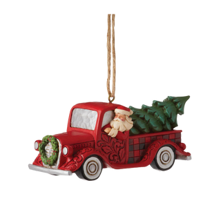 Jim Shore Highland Glen Santa Plaid Red Truck Ornament