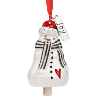 Joy Snowman Red Heart Mini Bell Ornament