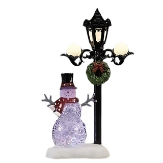 Lighted Snowman Black Lamppost