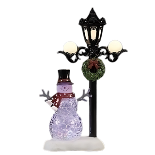 Lighted Snowman Black Lamppost