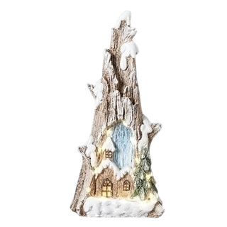 Lit Carved Log Church