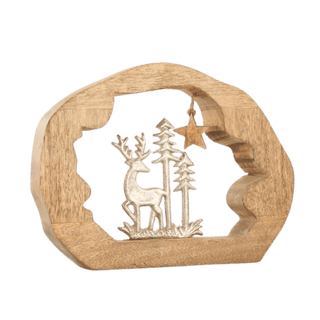 Mango Wood/Aluminum Tabletop Deer & Tree Silver