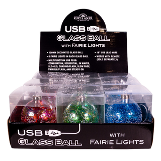 Merry &  Bright USB Lighted Glass Ball Ornament