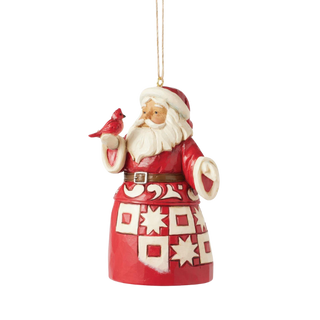 Nordic Noel Santa with Cardinal Ornament