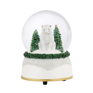 Polar Bear Glittered Greenery Musical Snow Globe