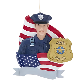 Policeman with Flag and Badge Ornament