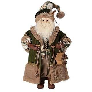 Santa With Birdhouse In Olive and Plaid Coat