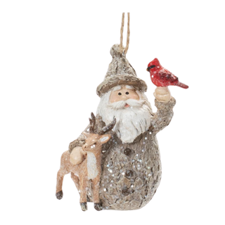 Santa With Cardinal and Deer Ornament