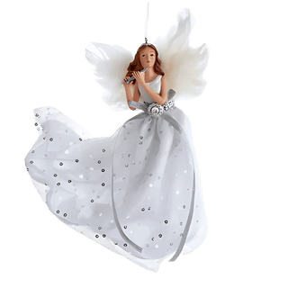 Silver and White Flying Angel Ornament