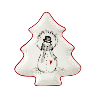Snowman Red Heart Mini Ceramic Tree Shaped Dish