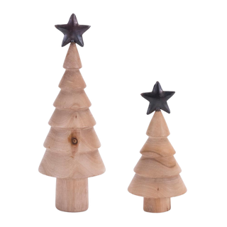 Wood Tree Iron Star Set of 2