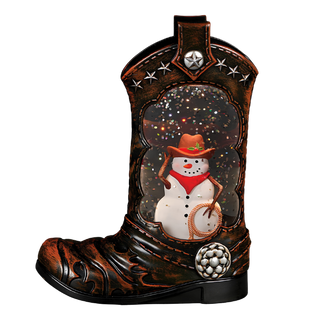 5.75"H Lighted Snowman Cowboy in Boot Shimmer