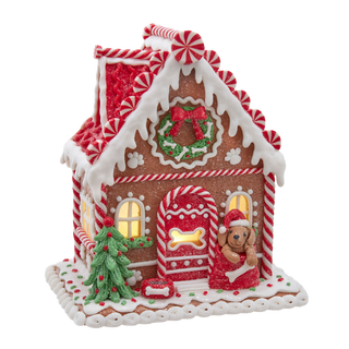 Battery Operated LED Gingerbread House With Dog
