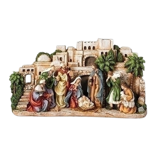 Town Scene with Nativity in Foreground Figurine