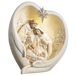 9.5"H Lighted Ivory Wings Wrapped Around Holy Family