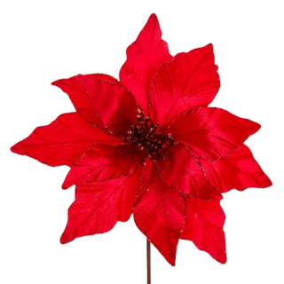 14" Red Velvet Glittered Poinsettia