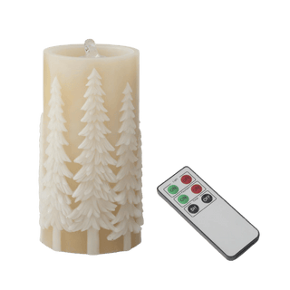 Tan Embossed Trees LED Water Candle w/Timer & Remote