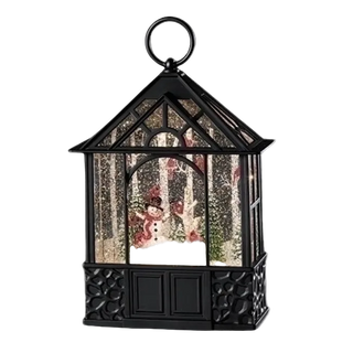 9.75"H Lighted Swirl Snowman & Cardinals Gazebo