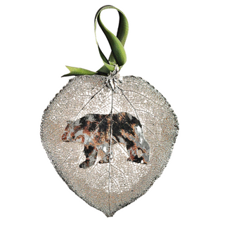 Silver Preserved Aspen Leaf - Bear Silhouette