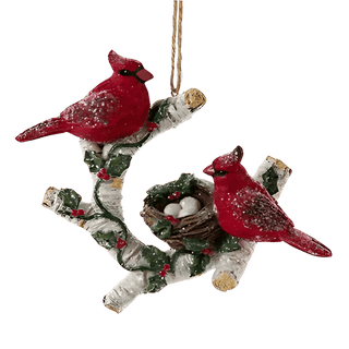 Birch Berries Cardinal on Trunk Ornament