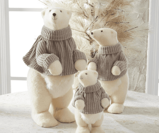 Fur Polar Bears in Taupe Sweaters Set of 3